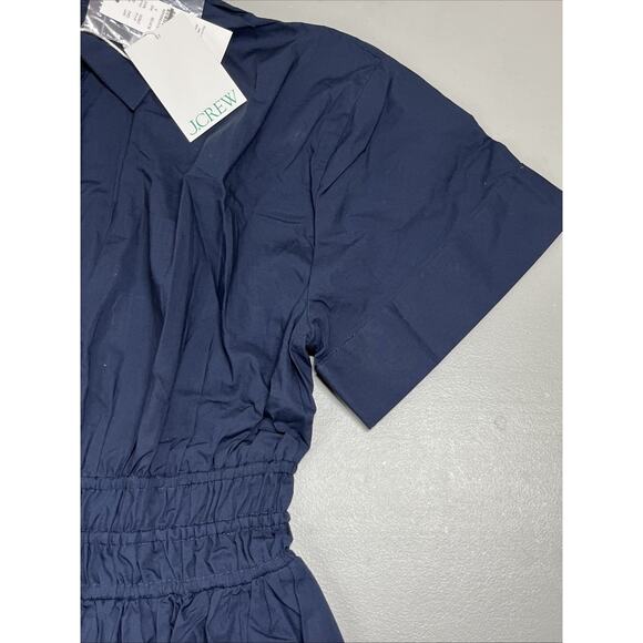 J Crew Elena Mini Shirt Dress in Cotton Poplin Size 4 Navy Blue Smocked Waist - Picture 5 of 10